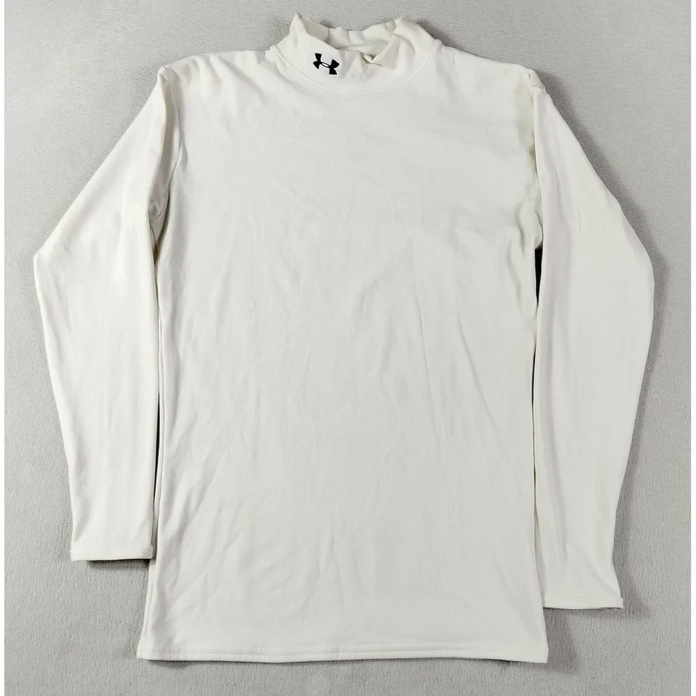 Under Armour Shirt Mens Large White Mock Neck Long Sleeve Athletic Base Layer