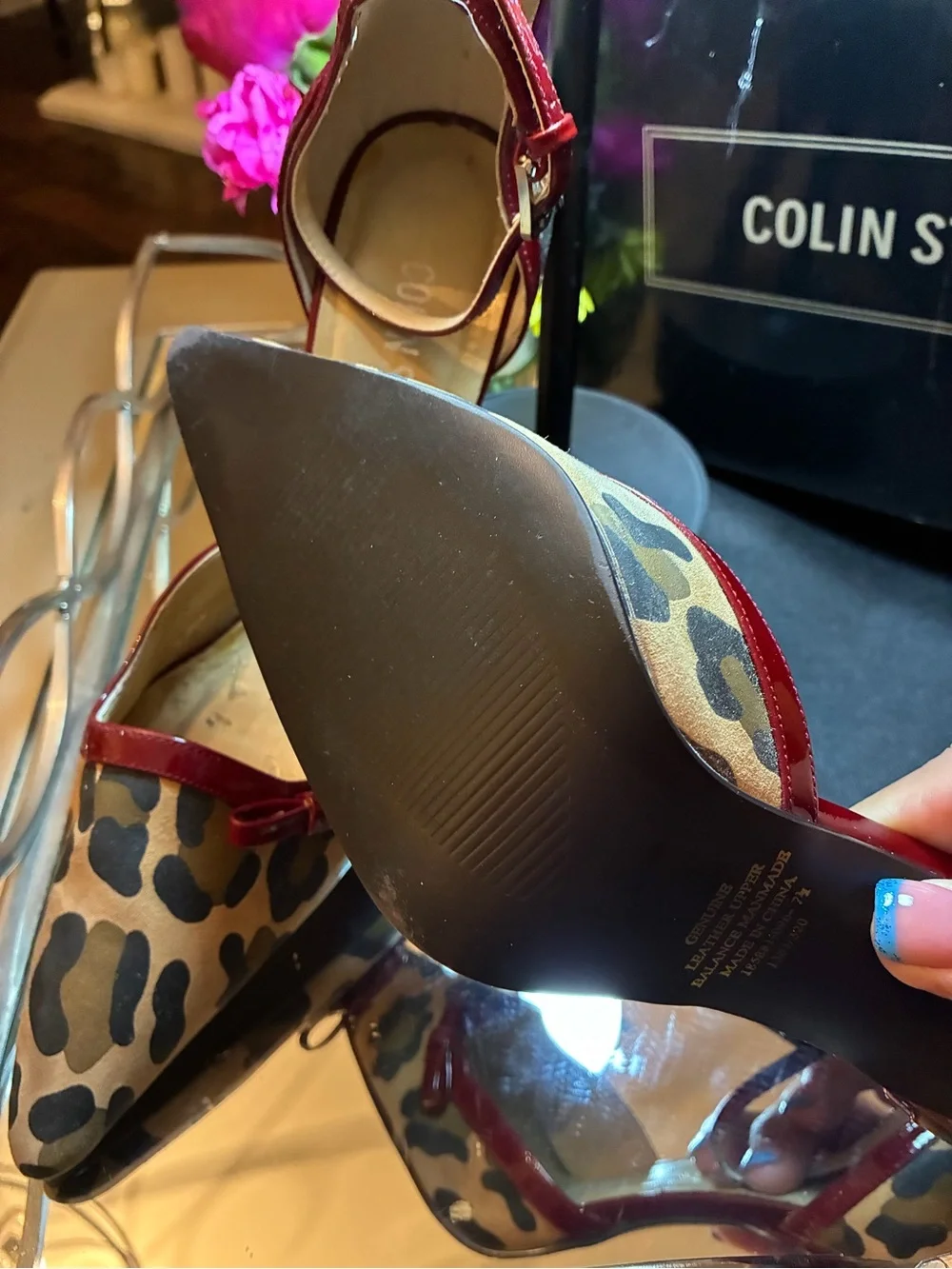 Colin Stuart Leopard Print Pumps with Red Patent Trim