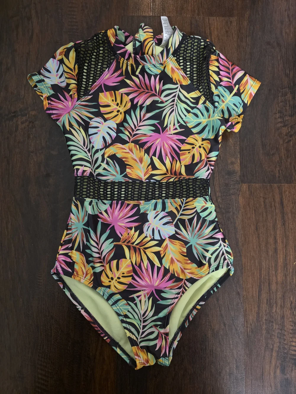 art class Black Tropical Leaf One-Piece Swim Size 8