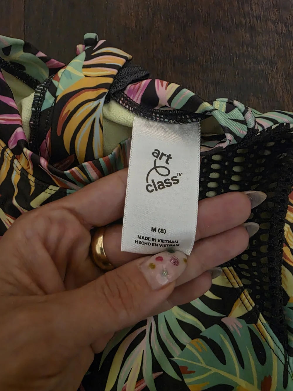 art class Black Tropical Leaf One-Piece Swim Size 8