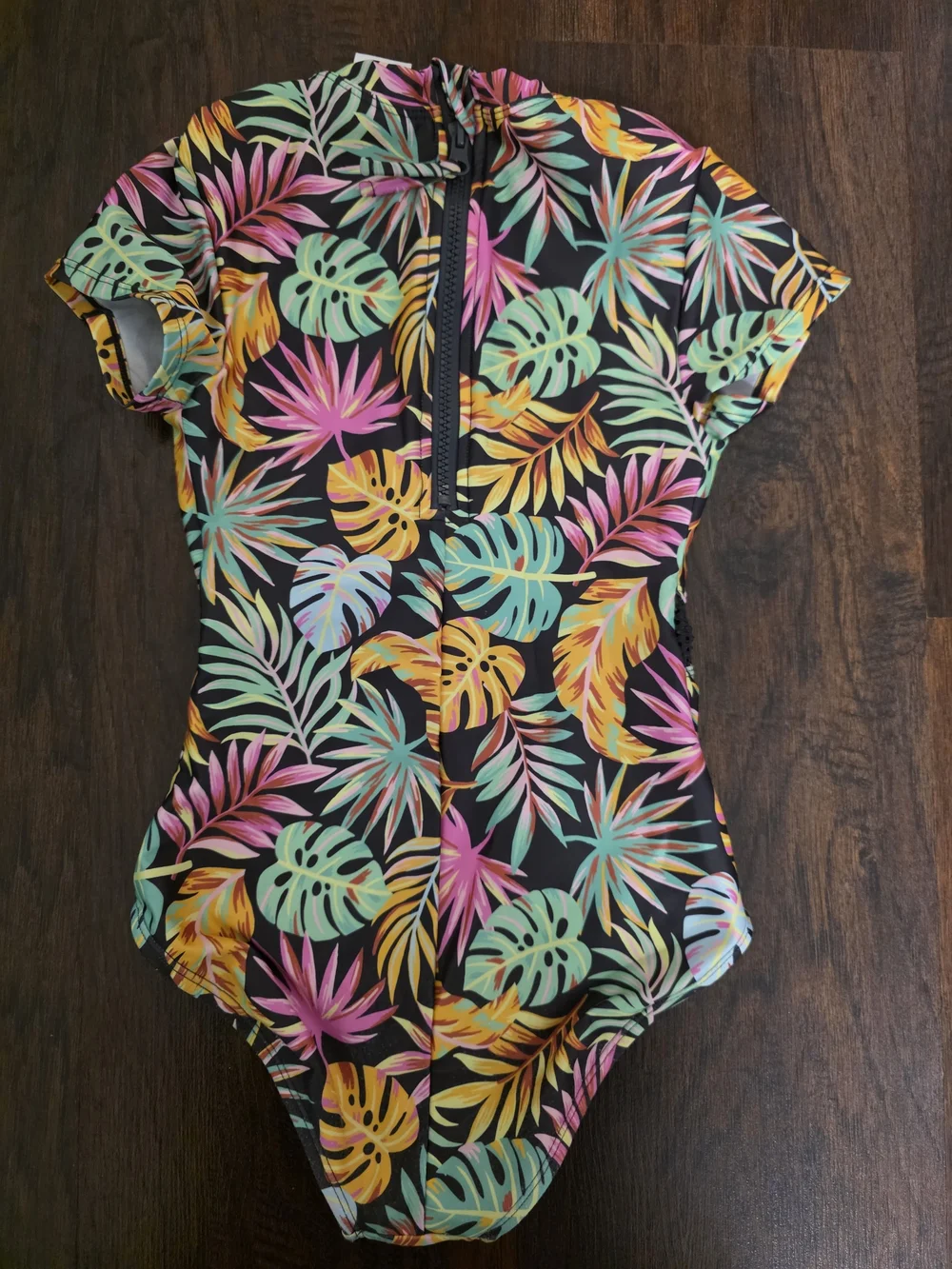 art class Black Tropical Leaf One-Piece Swim Size 8