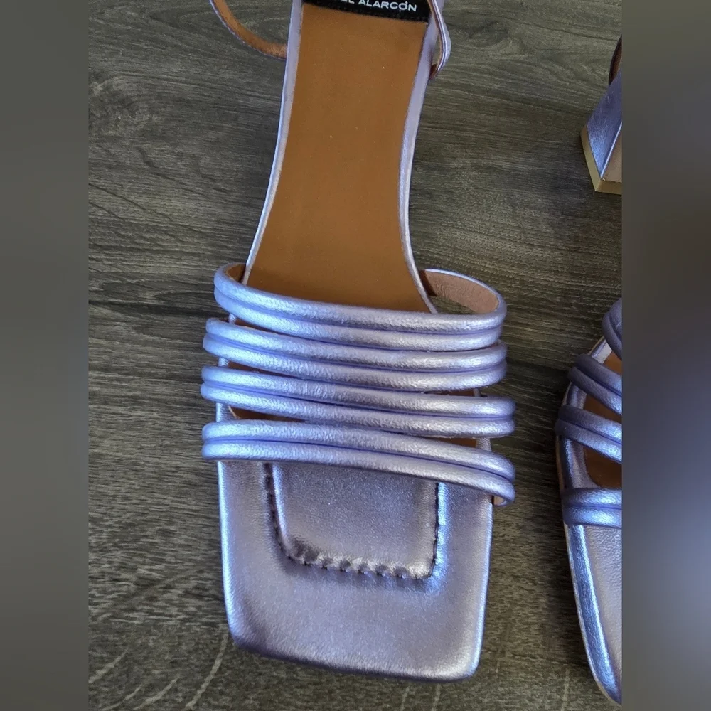 Metallic Lavender Strappy Block Heel Sandals