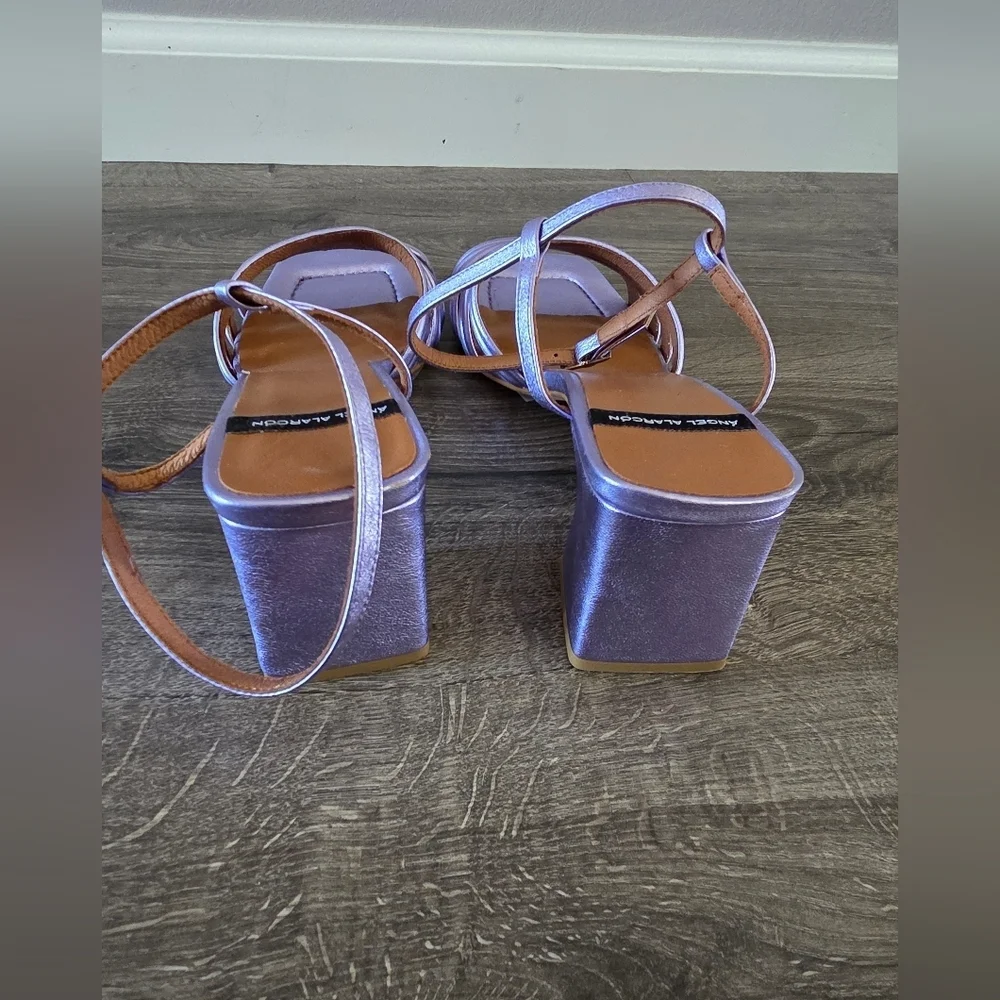 Metallic Lavender Strappy Block Heel Sandals