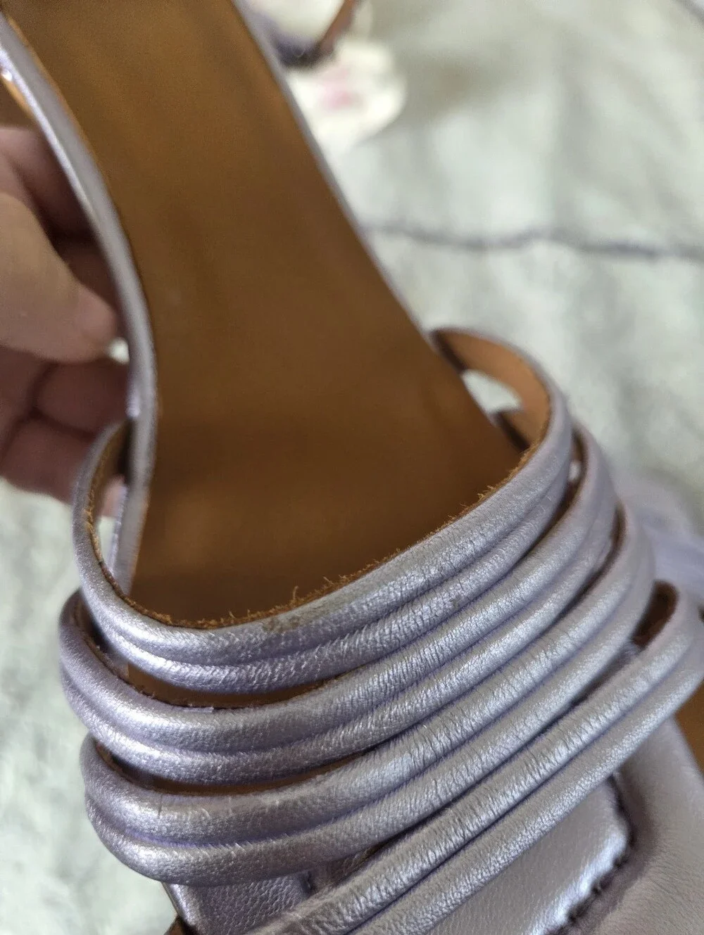 Metallic Lavender Strappy Block Heel Sandals