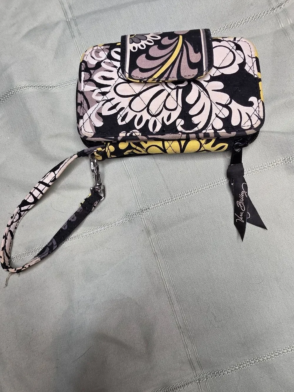 Vera Bradley Black, Pink & Yellow Quilted Floral Wristlet