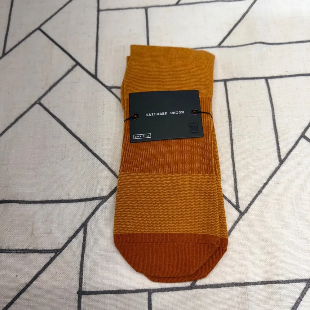 Tailored Union Crew Socks OSFA 9-12 Rust Orange Ribbed Cotton Blend UMC-FSSR-RUS