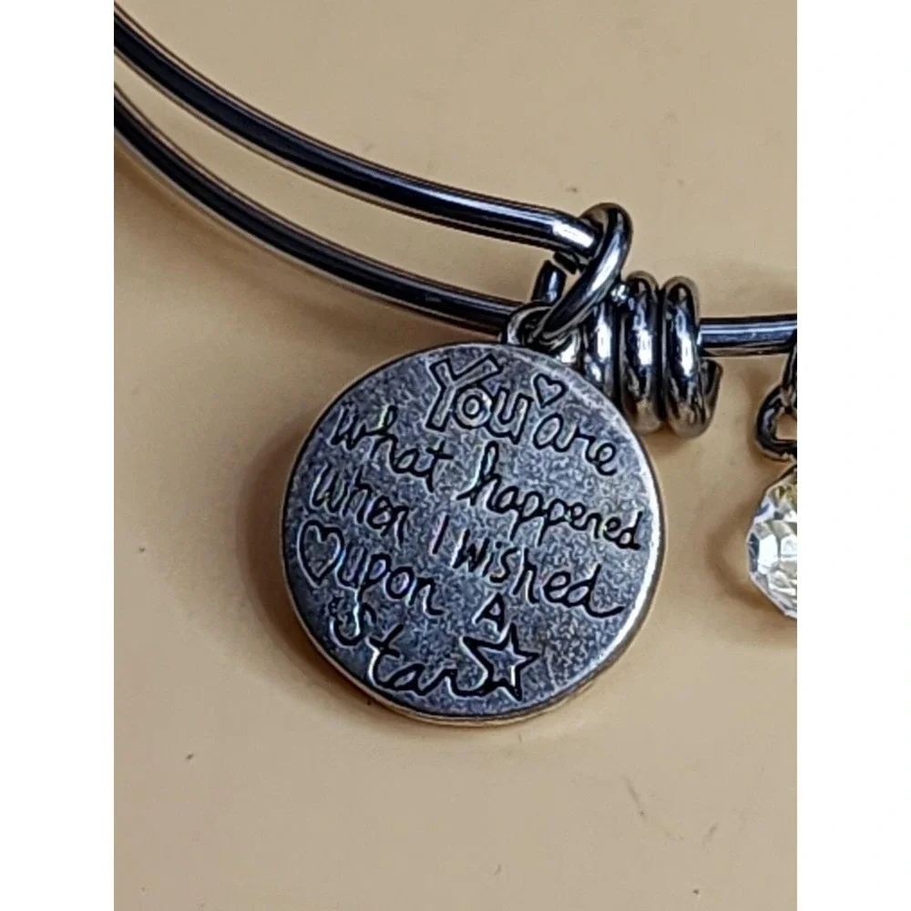 FOOTNOTES 'New Baby' Silver Tone Charm Bracelet Stroller Faceted Crystal & Heart