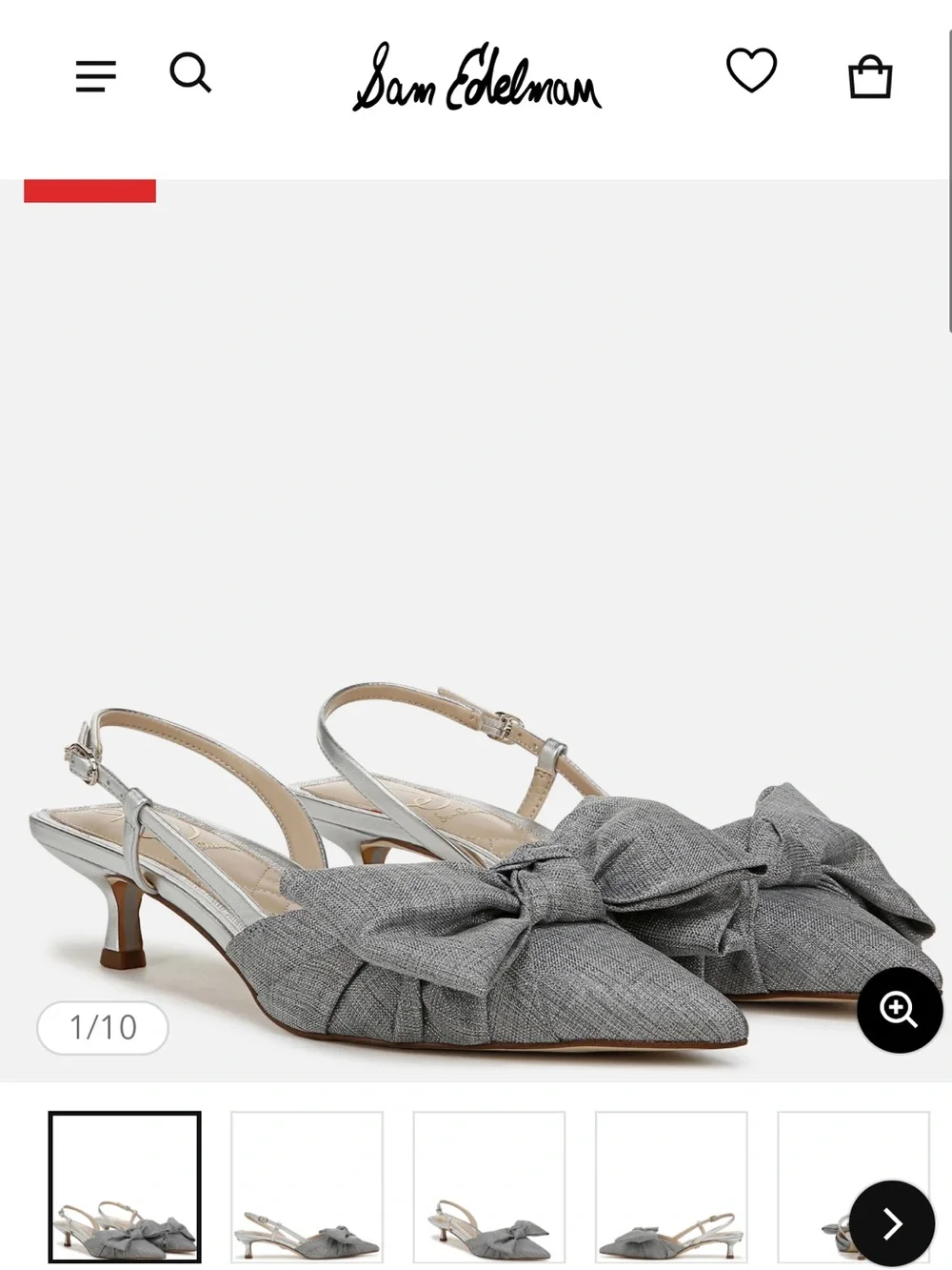 Sam Edelman Gray Pointed-Toe Slingback Heels with Bow