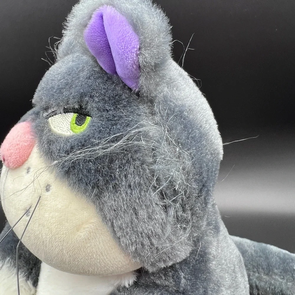 Disney Cinderella Lucifer the Cat Plush Grumpy Grey White plush *see pics
