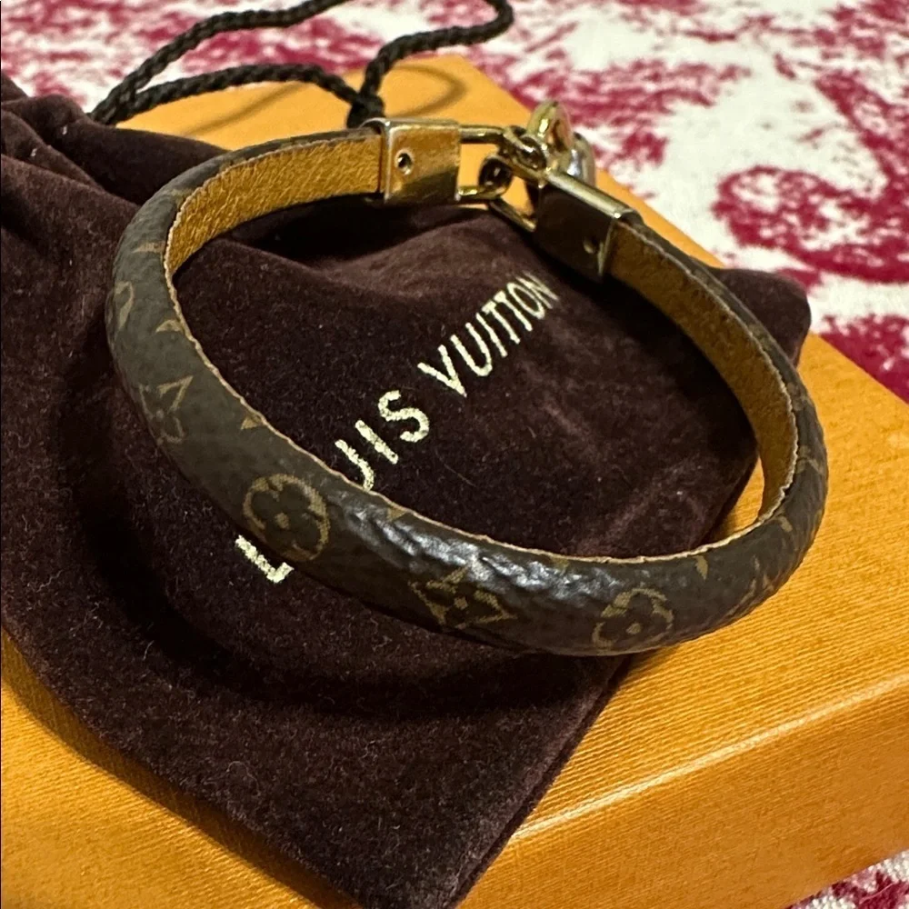 Louis Vuitton Brown Bracelet with Gold Heart Lock