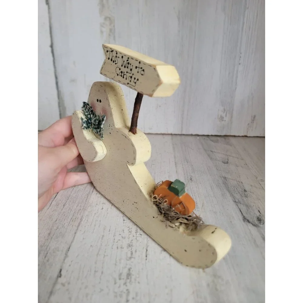 Vintage wooden boo This way to candy home decor Halloween‎