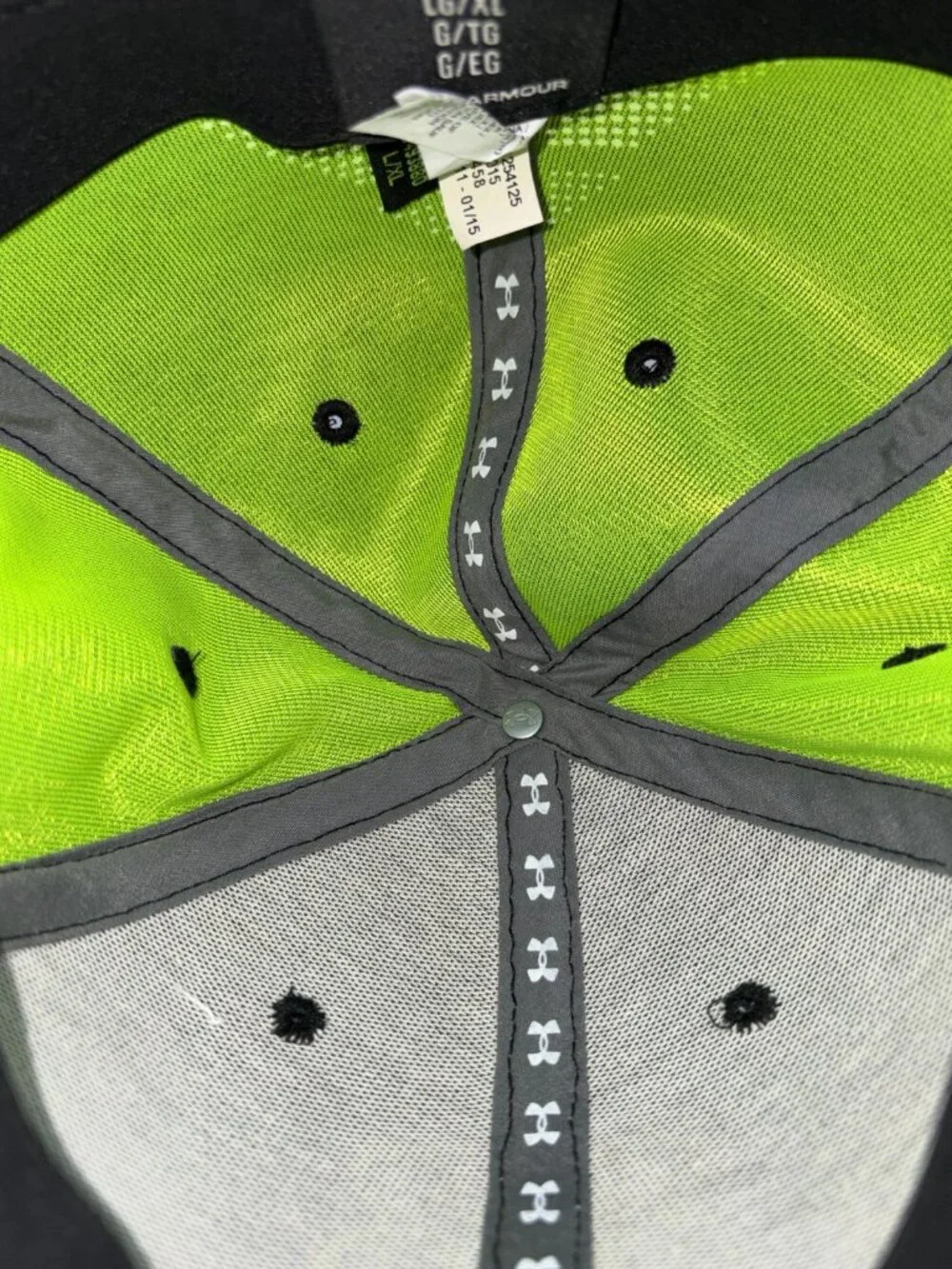 Under Armour HeatGear Stretch Fit Hat Cap Black Neon Green LG XL Golf Running