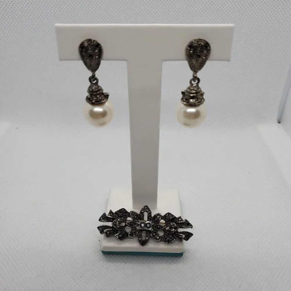 Marcasite Pin & Earrings