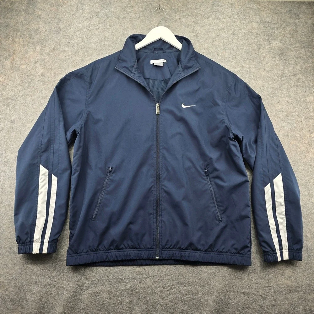 Nike Windbreaker Jacket Mens XL Navy Blue Full Zip Mesh Lined Vented 90s Vintage