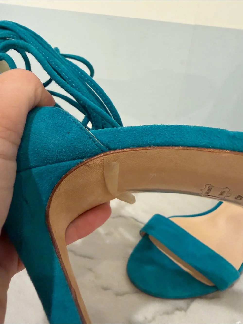 LK Bennett Teal Suede Ankle Wrap Heels Made in Spain 40 (US 8.5/9) NWOT
