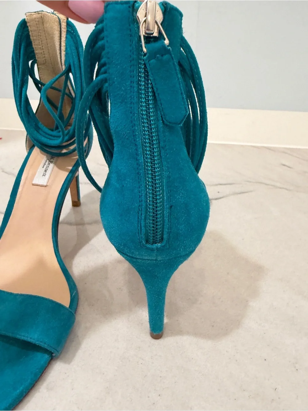 LK Bennett Teal Suede Ankle Wrap Heels Made in Spain 40 (US 8.5/9) NWOT