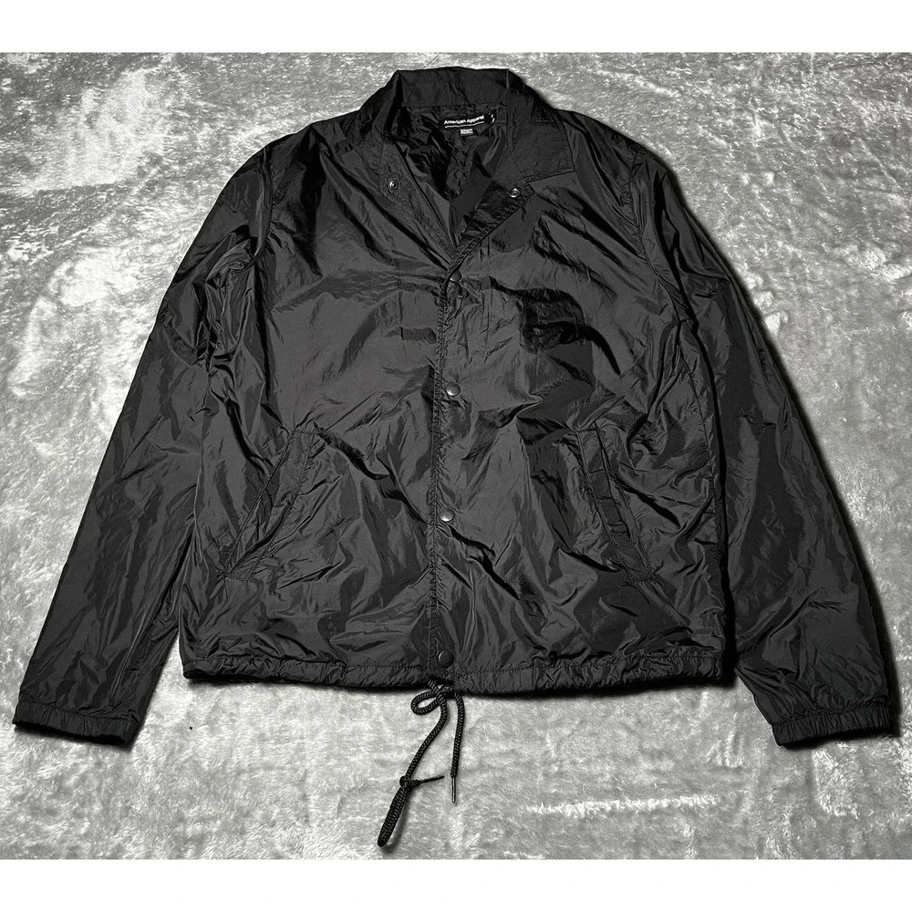 American Apparel Windbreaker Women Size Medium Black Button Up Vintage USA