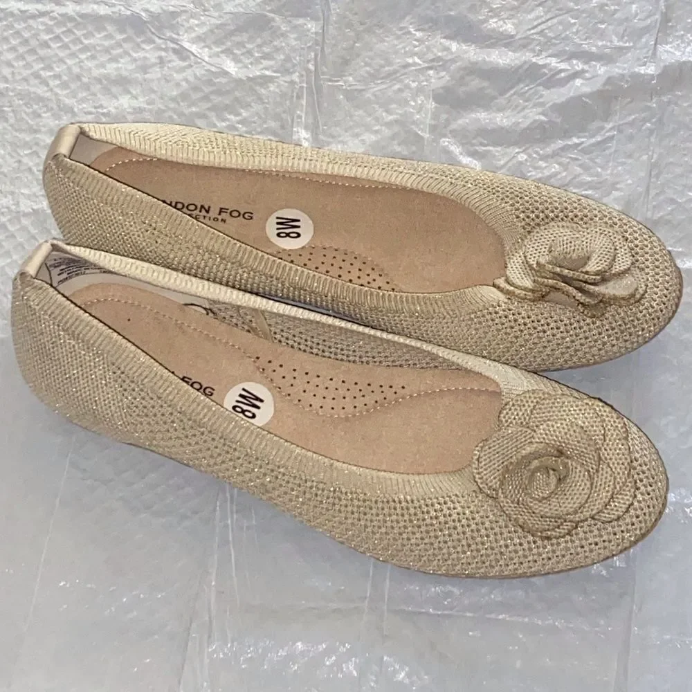 London Fog Women's Beige Floral Flats