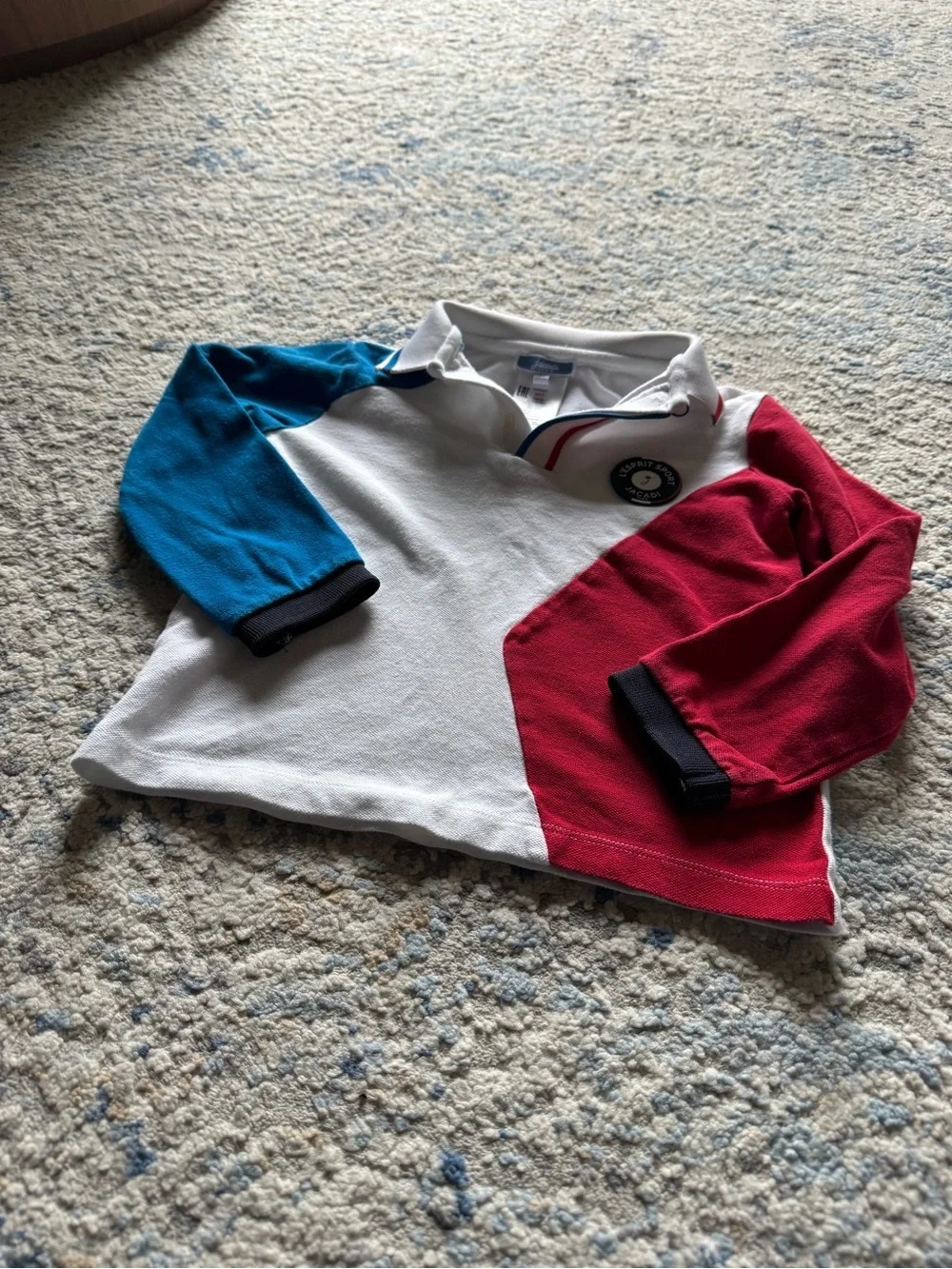 Jacadi Paris Cotton Colotblock Polo Shirt - White, Blue & Red
