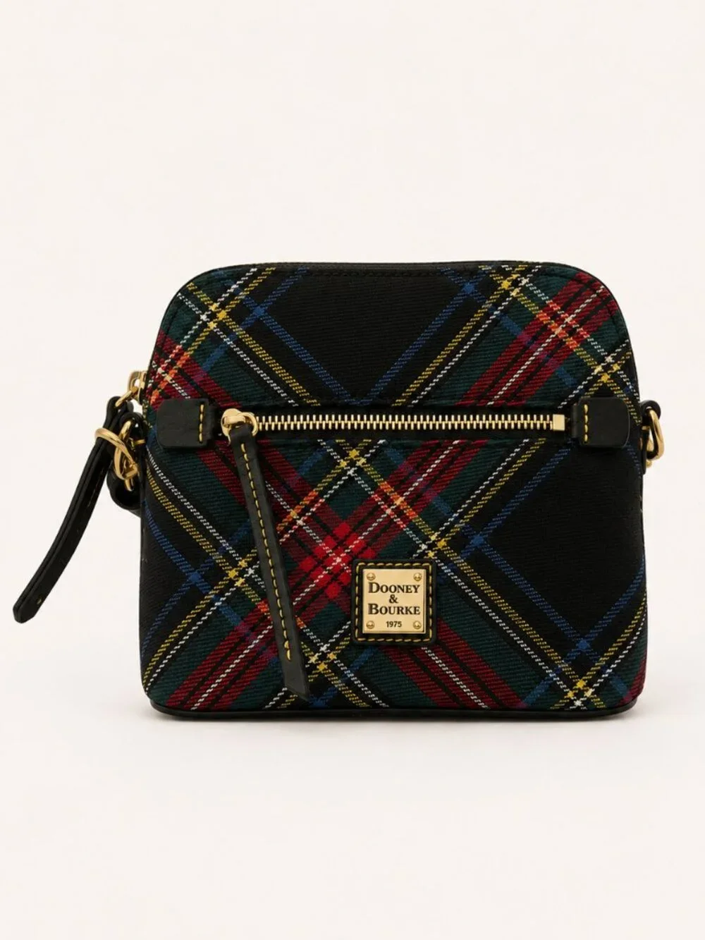 Dooney & Bourke Black Tartan Plaid Domed Crossbody Shoulder Bag Purse