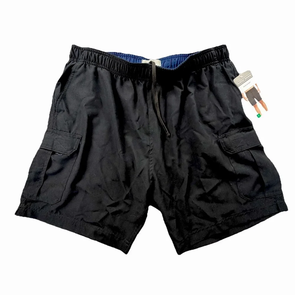 Berkley Jensen‎ Mens Cargo Shorts Black Drawstring Elastic Waist Casual L NWT