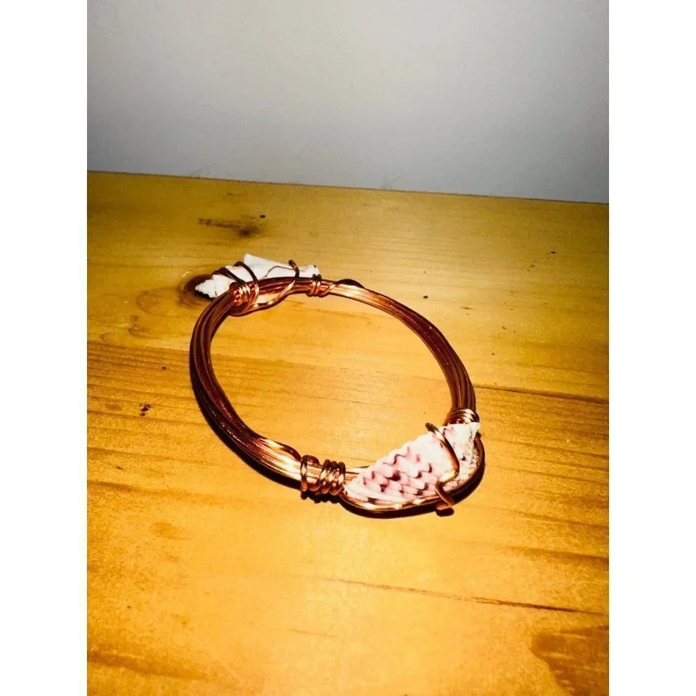 Wrapped Seashell Bracelet Rose Gold‎ Copper Wire