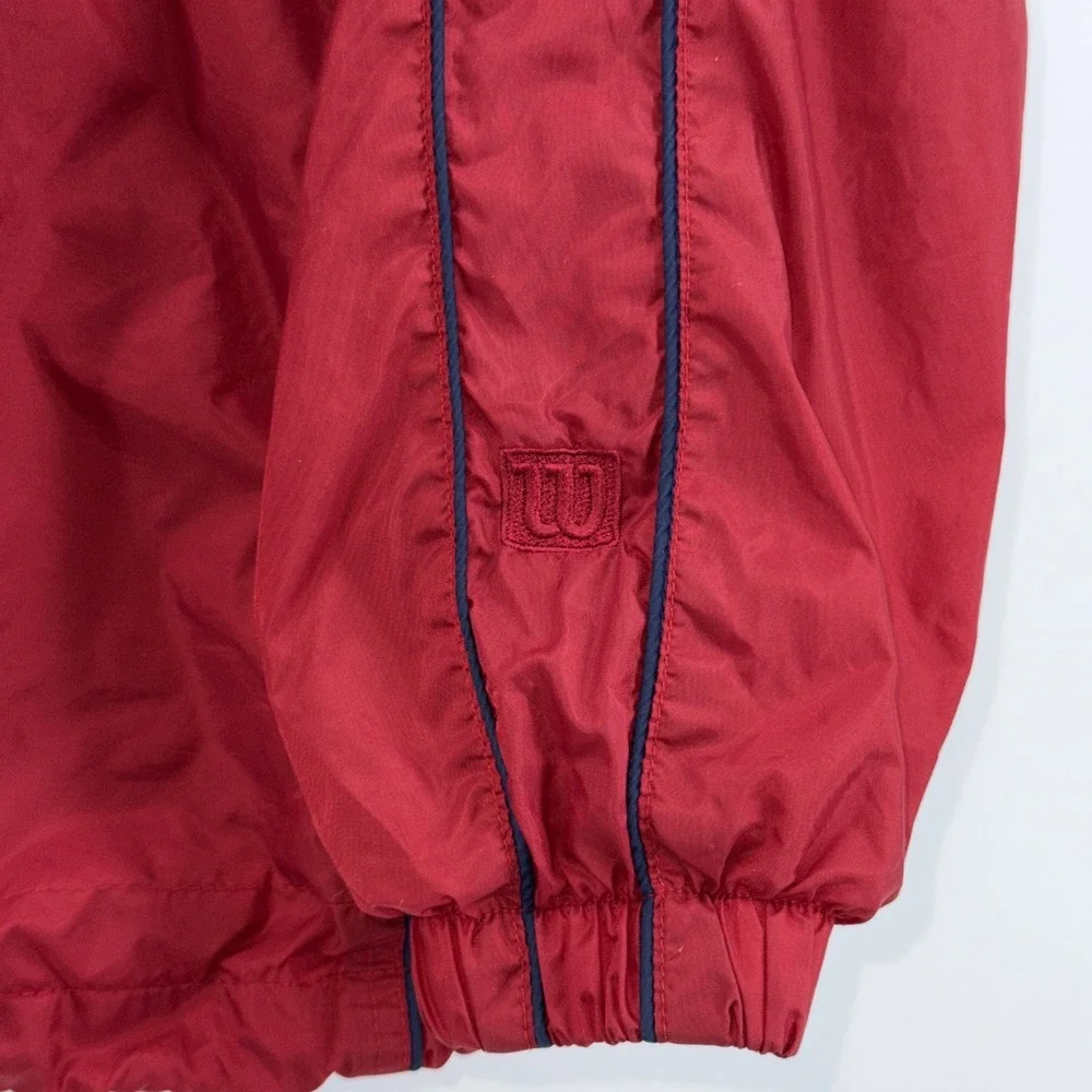 Vintage Wilson Men's Long Sleeve  Red Zip Up Windbreaker‎ w/Navy Piping - Sz L