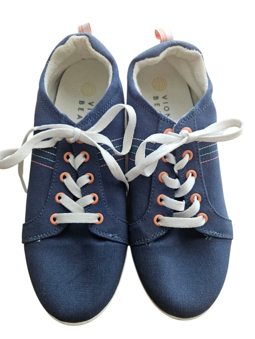 Vionic Beach‎ Womens Stinson Sneakers Shoes Size 9 Blue Canvas Lace Up Comfort