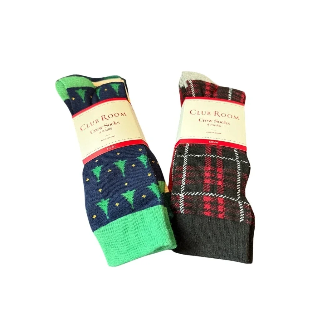 NWT 2 Pack Bundle Club Room Men's Crew Socks  Holiday Christmas‎ Size 8-13