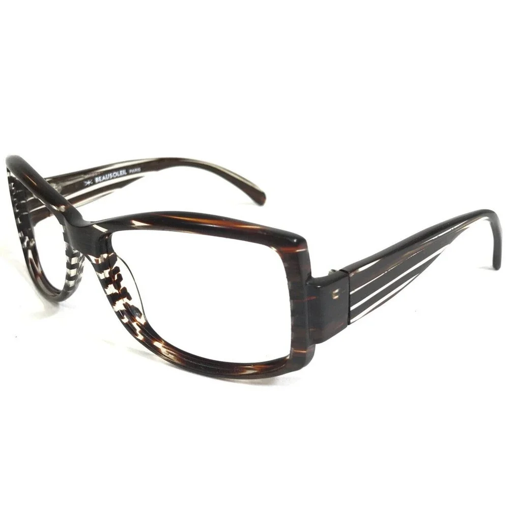 Beausoleil Eyeglasses Frames 213 226 Brown Clear Striped Horn Cat Eye 58-17-130