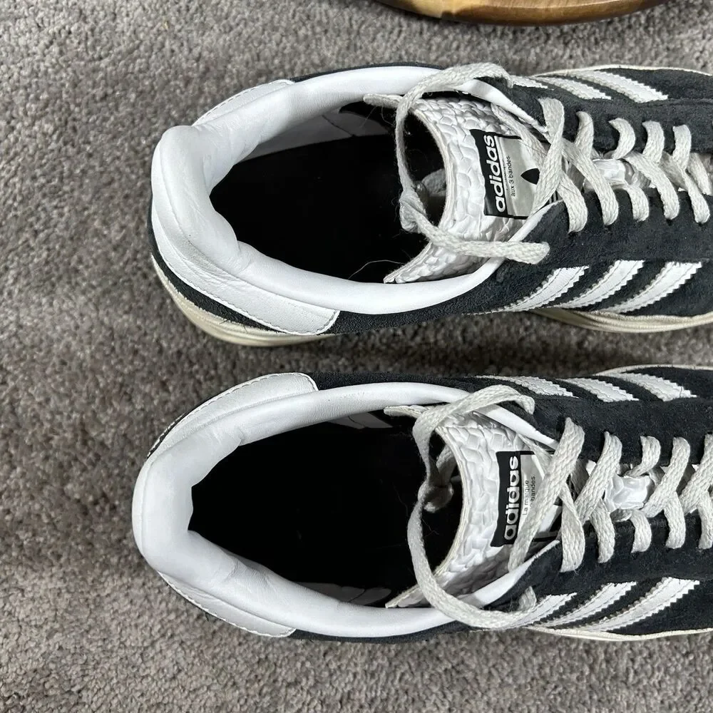 Adidas Gazelle Women's Size 7.5 Bold Black White Casual Platform Shoes Used