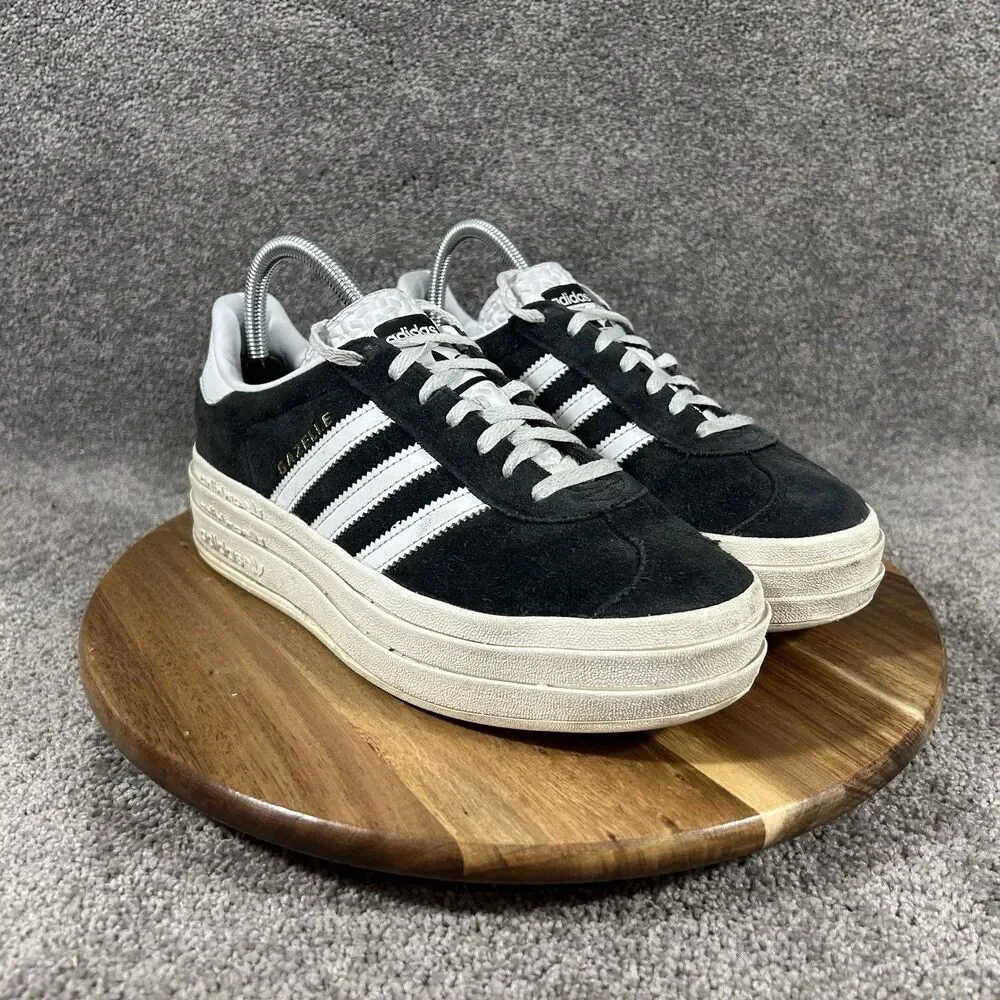 Adidas Gazelle Women's Size 7.5 Bold Black White Casual Platform Shoes Used