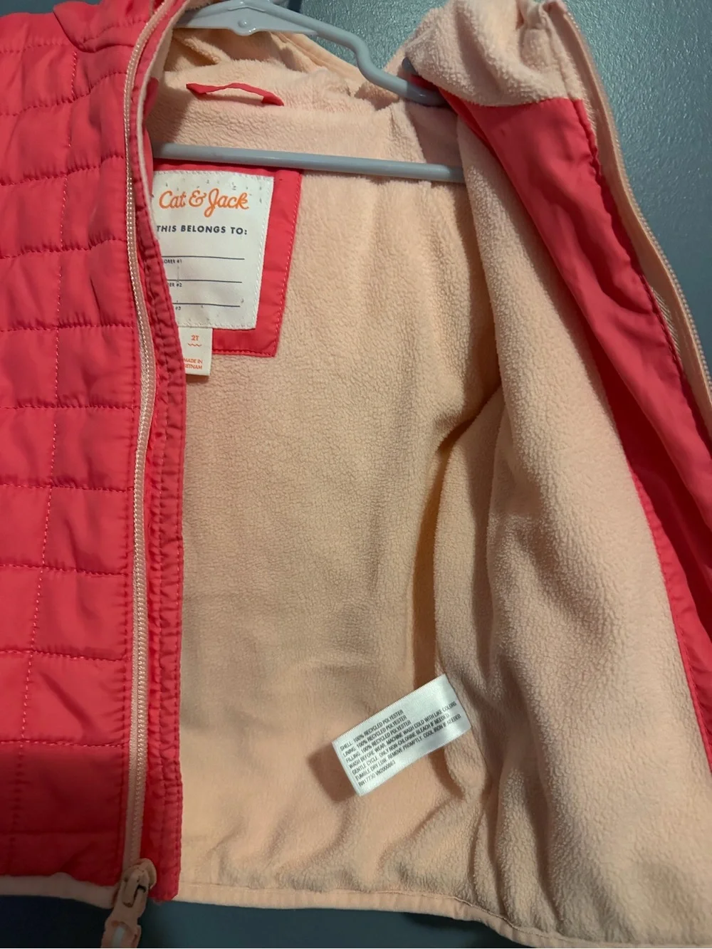 Cat & Jack Coral Quilted Hooded Puffer Jacket