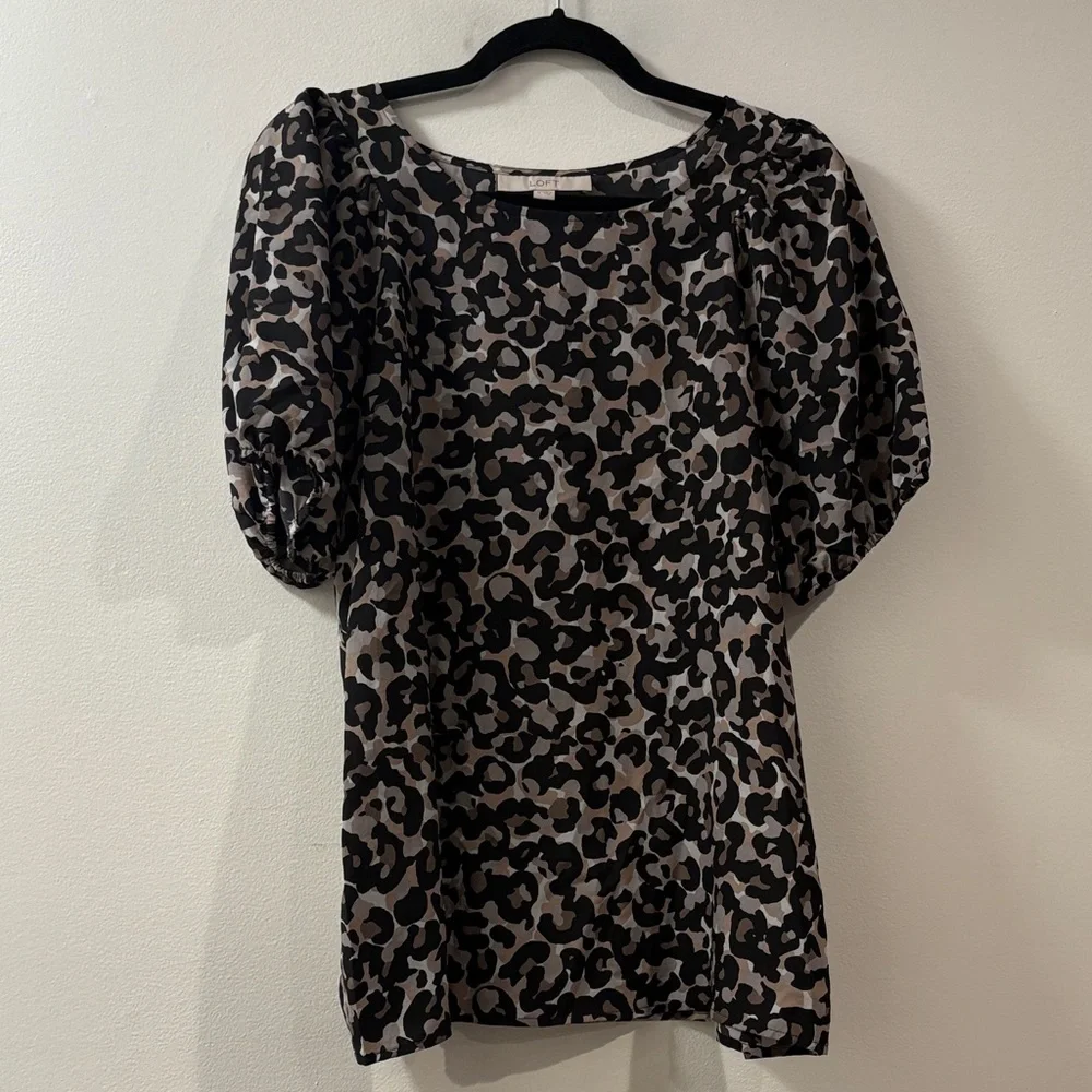 Loft | Leopard Print Puff‎ Sleeve Top