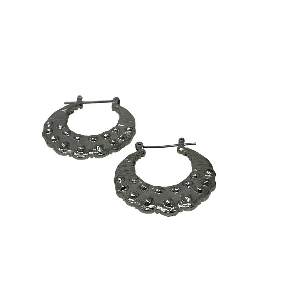 Hoop Earrings Silvertone Purple Blue White Faceted Bubble‎ Hinged Back