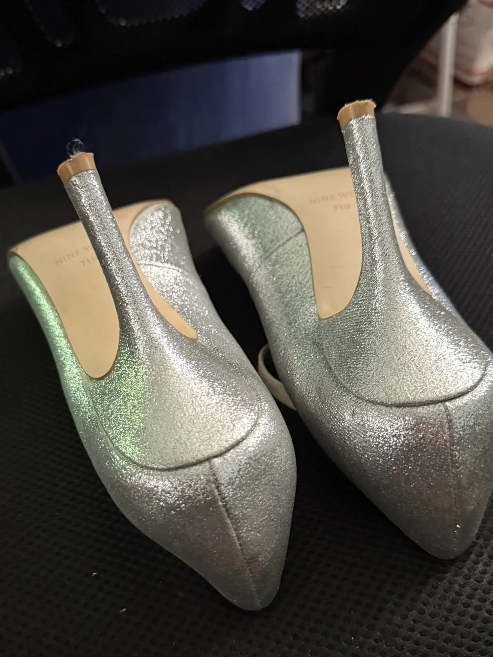 Shimmery Silver Mary Jane High Heels with Ankle Strap