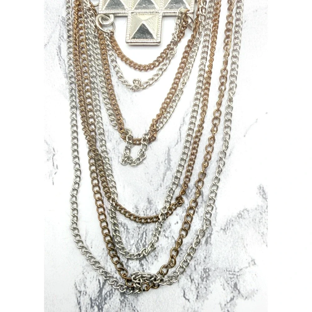 Extra Long Pyramid Stud Chain Fringe Earrings Mixed Metal Shoulder Dusters 6