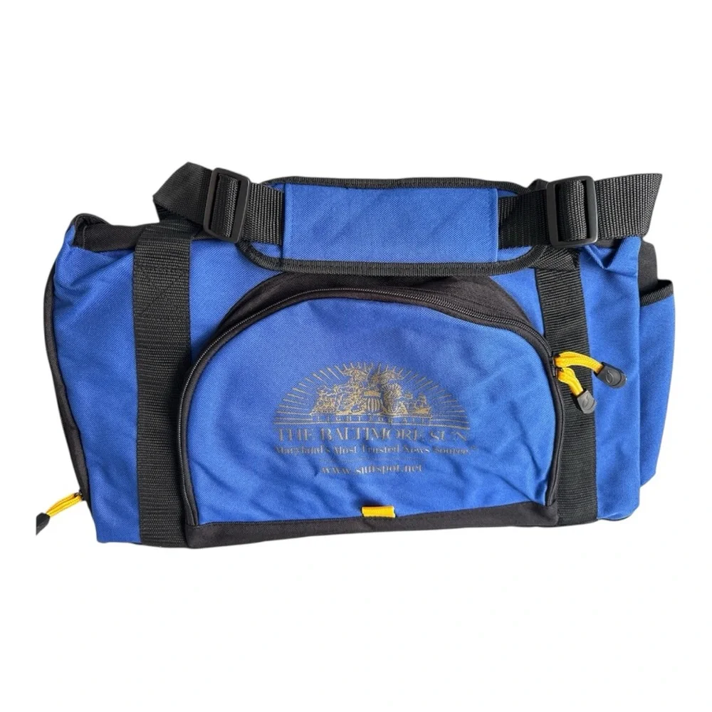 Blue and Black Duffel Bag with Yellow‎ Accents