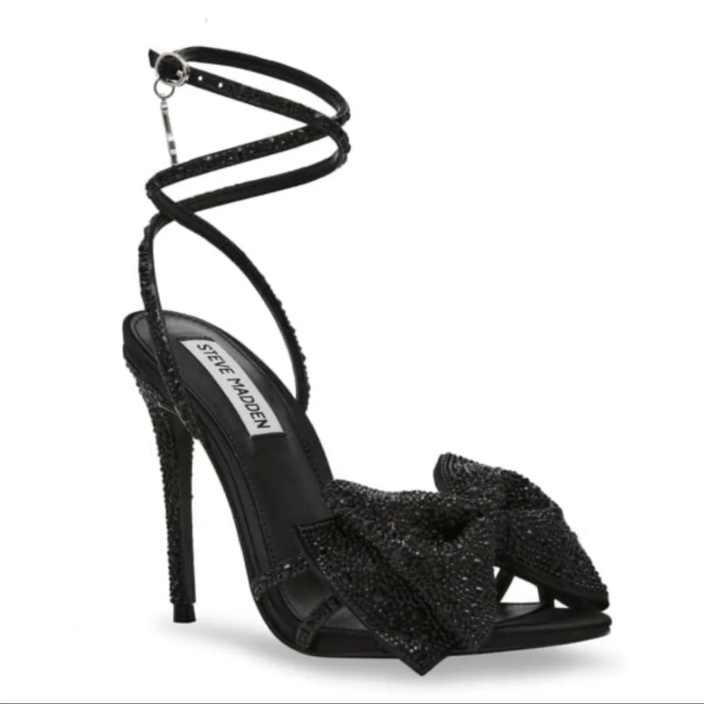 Steve‎ Madden Blossom Black Bedazzled Rhinestone Strappy Heels