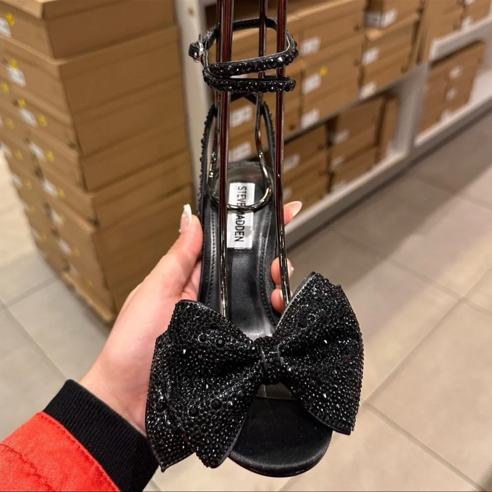 Steve‎ Madden Blossom Black Bedazzled Rhinestone Strappy Heels