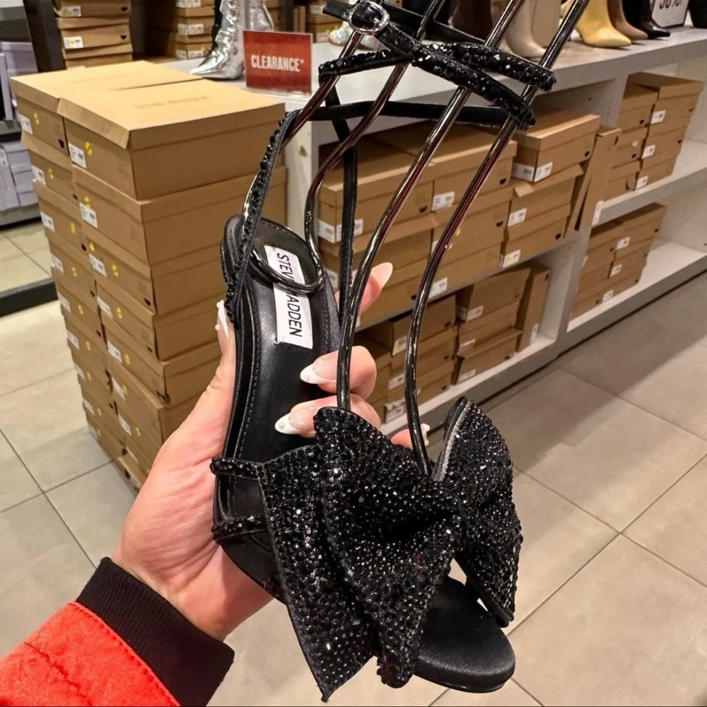 Steve‎ Madden Blossom Black Bedazzled Rhinestone Strappy Heels