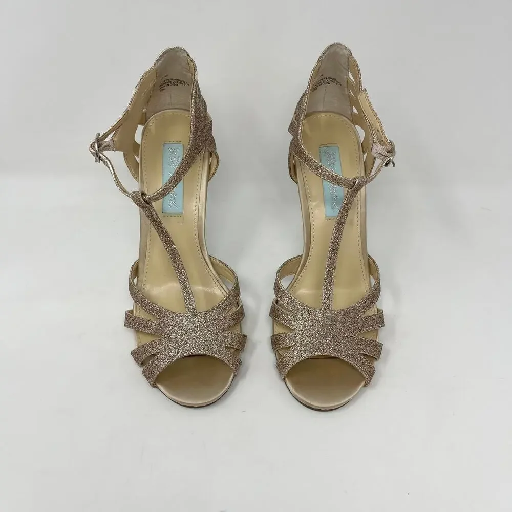 Blue by Betsey Johnson Tee Dress Sandals‎ Womens 7 Champagne Glitter Heels