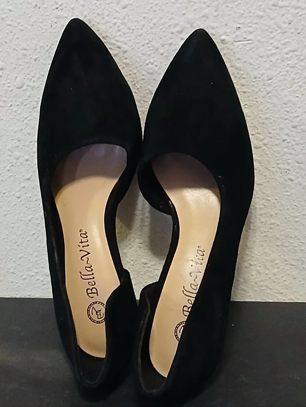​Bella Vita Black Suede D'Orsay Pointed Toe Kitten Heels Women's 5.5 M