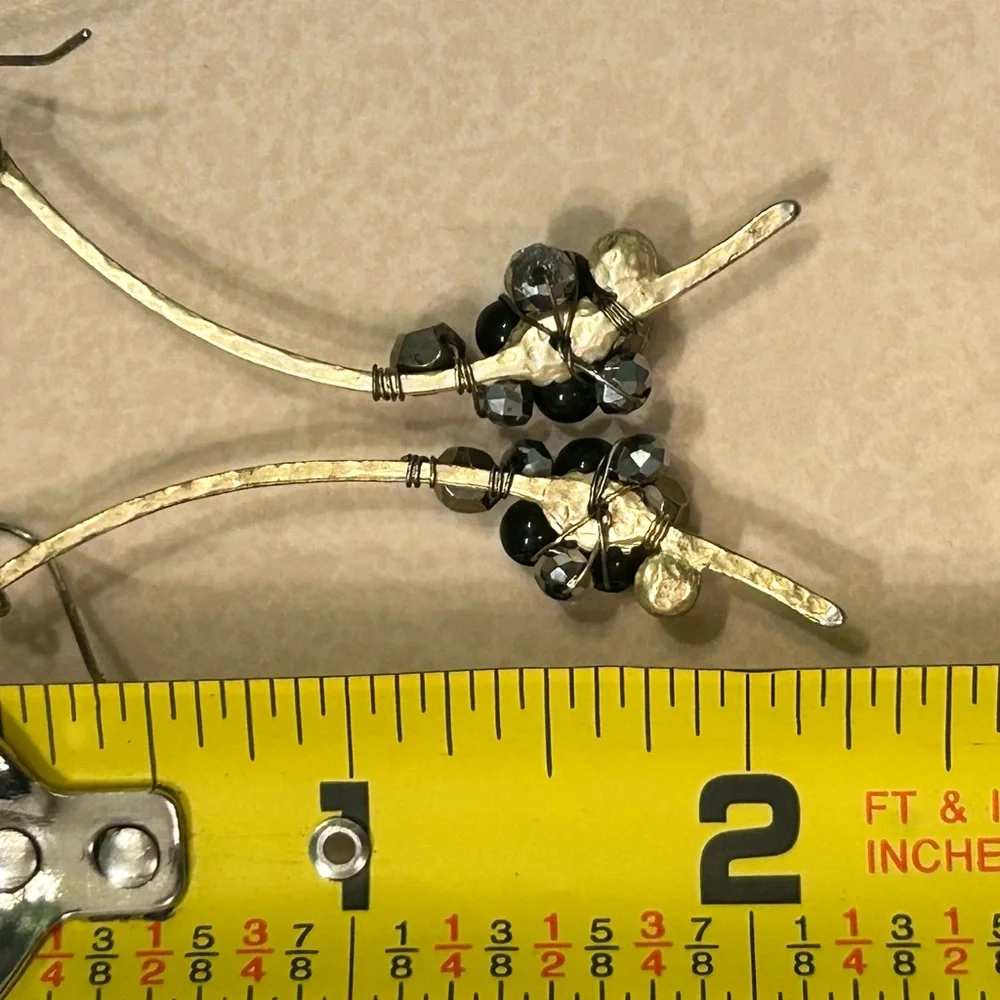 Dangle Gold Silver Black Beaded Boho‎ Glam Earrings