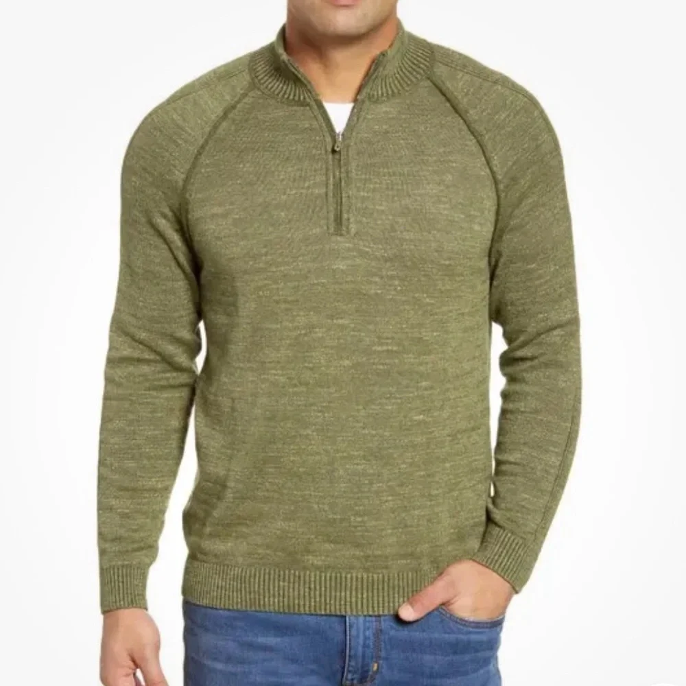 Tommy Bahama 1/2 Zip Silk Cotton Blend Long Sleeve Sweater Green Size XL‎