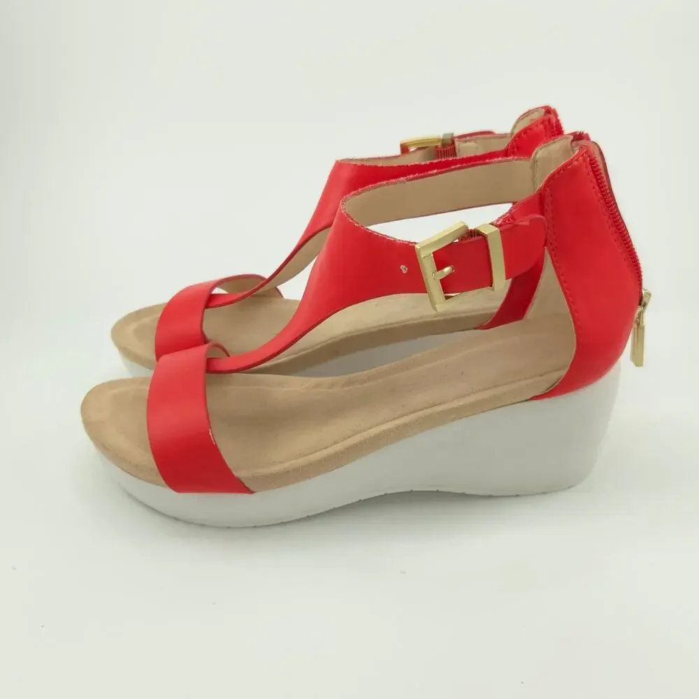 Kenneth Cole Reaction New Gal Women's Size 6 Red White Wedge Sandal