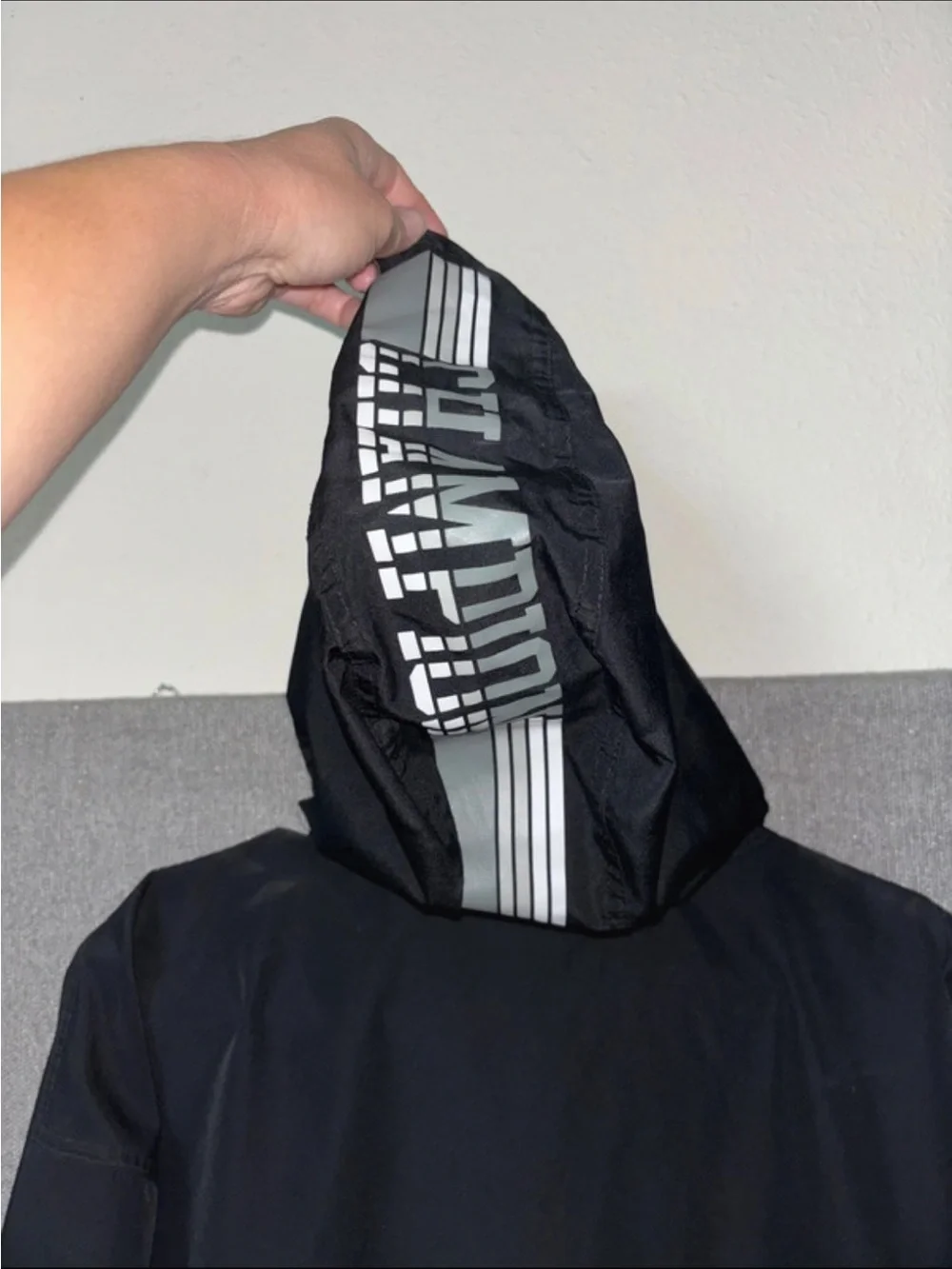 Champion Black Pullover Windbreaker with Reflective Logo