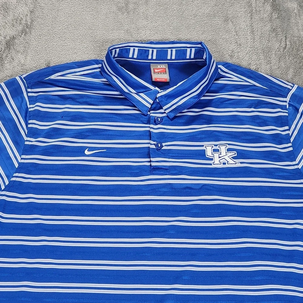 Kentucky Wildcats Shirt Mens 2XL Blue Stripe NCAA Basketball Nike Fit Dry Polo