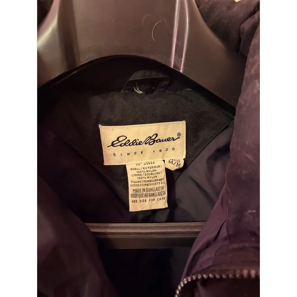 Eddie Bauer Wide Channel Down Puffer Jacket Mens Medium Black Hooded