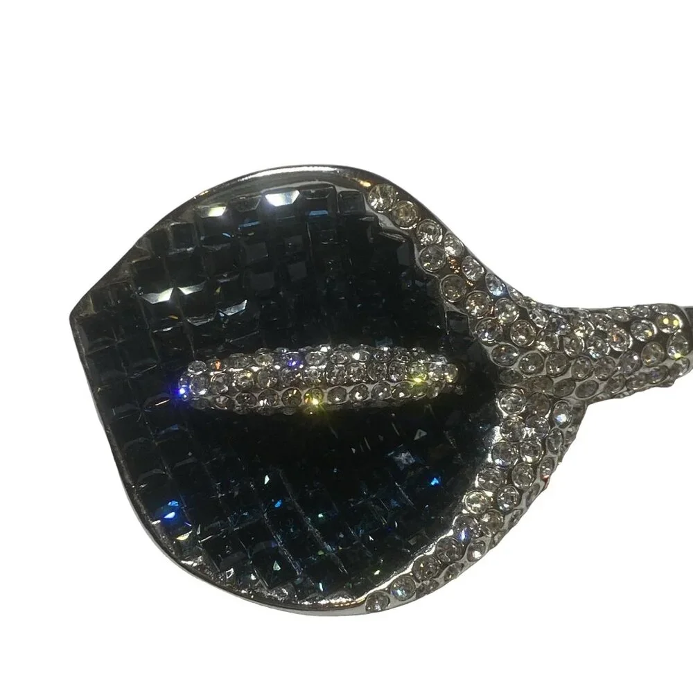 VINTAGE‎ 1950s Silver Blue Crystal Lily Brooch Mid-Century Glam Sparkle